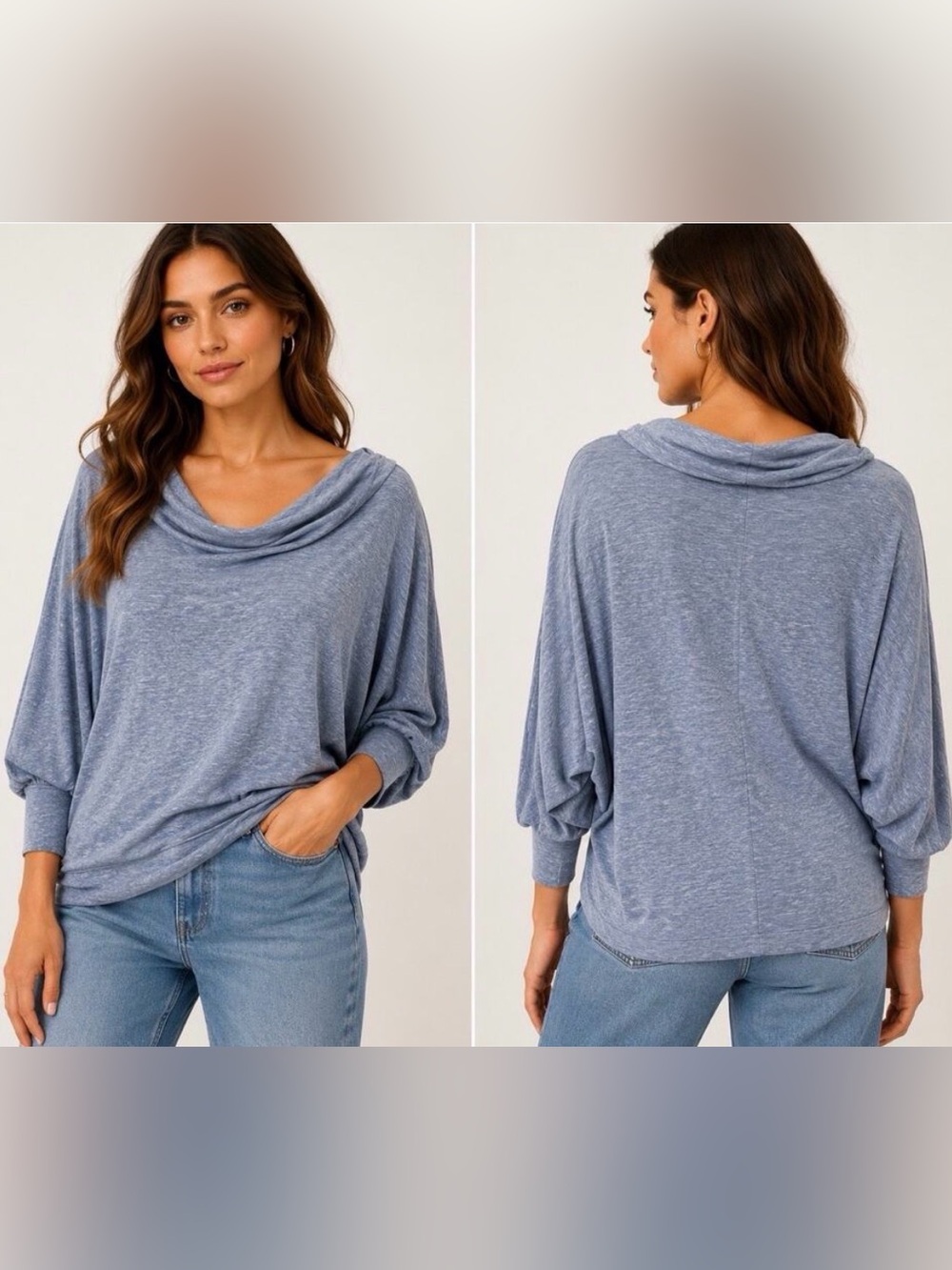 Free People We The Free Blue Cowl Neck Dolman Relaxed Knit Top Medium
